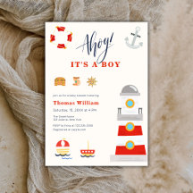 Ahoy It's Boy Sail Lighthouse ベビーシャワー 
