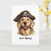 Ahoy Mate Pirate Golden Retriever Dog Skull カード (黄色い花)