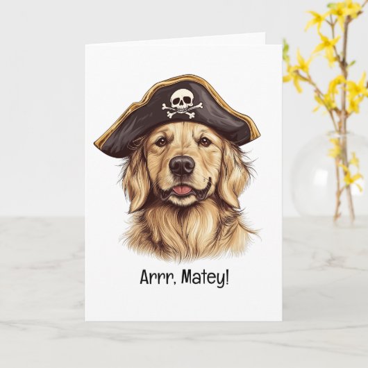 Ahoy Mate Pirate Golden Retriever Dog Skull カード (黄色い花)