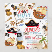 Ahoy Matey Pirate Birthday Invitation Kids Pirate  招待状 (正面/裏面)