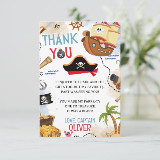 Ahoy Matey Pirate Birthday Thank You Card サンキューカード (スタンド正面)
