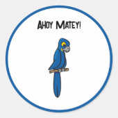 Ahoy Matey Pirate Parrot Cartoon, Funny Macaw Bird ラウンドシール (正面)
