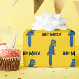 Ahoy Matey Pirate Parrot Cartoon, Funny Macaw Bird ラッピングペーパー