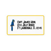 Ahoy Matey Pirate Parrot Cartoon, Funny Macaw Bird ラベル (正面)