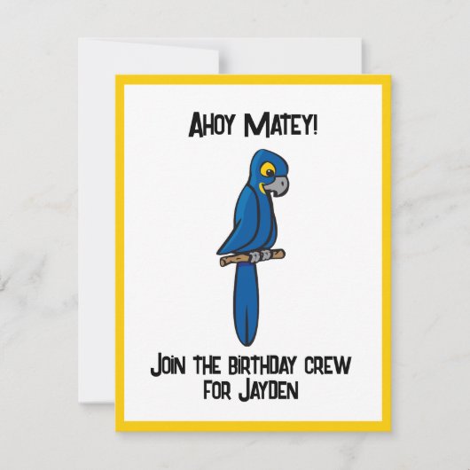 Ahoy Matey Pirate Parrot Cartoon, Funny Macaw Bird 招待状 (正面)
