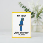 Ahoy Matey Pirate Parrot Cartoon, Funny Macaw Bird 招待状 (スタンド正面)