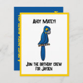 Ahoy Matey Pirate Parrot Cartoon, Funny Macaw Bird 招待状 (正面/裏面)