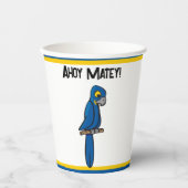 Ahoy Matey Pirate Parrot Cartoon, Funny Macaw Bird 紙コップ (正面)