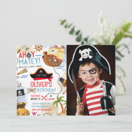 Ahoy Matey Pirate Photo Birthday Invitation 招待状