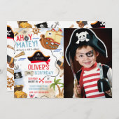 Ahoy Matey Pirate Photo Birthday Invitation 招待状 (正面/裏面)