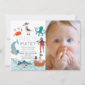 Ahoy Matey Pirate Sea Animals写真第1回誕生日 招待状 (正面)