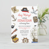 Ahoy Mateys Pirate Boy Kids Birthday Invitation 招待状 (スタンド正面)