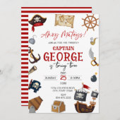 Ahoy pirate Boy birthday party 招待状 (正面/裏面)