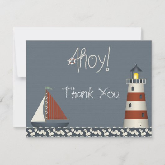 Ahoy Sail Boat & Light House Thank You Note Card ノートカード (正面)