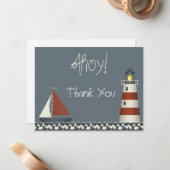 Ahoy Sail Boat & Light House Thank You Note Card ノートカード (正面/裏面インサイチュ)