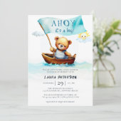 Ahoy Teddy Bear Waves Boat Cute Boy Baby Shower 招待状 (スタンド正面)