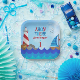 "Ahoy There" 引用 ライトハウス ヨット 宝物 ペーパープレート
