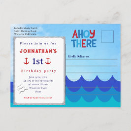Ahoy There Nautical Theme 1st Birthday Party  Post ポストカード