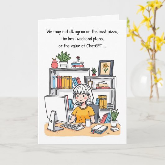 AIおもしろいユーモア漫画とオフィス誕生日カード カード (黄色い花)