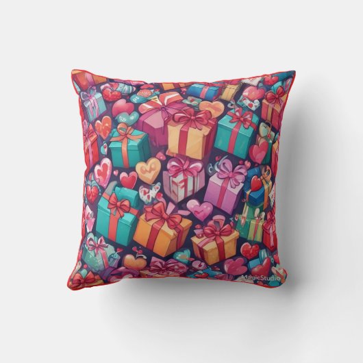 AIが喜びの贈り物とハートで一杯装飾用クッション クッション (裏面)