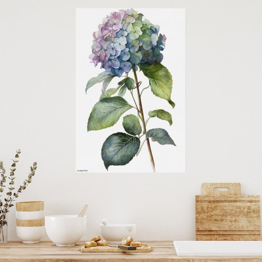 AIが生み出したアートブルーアジサイヴィンテージウォールアート ポスター (キッチン)