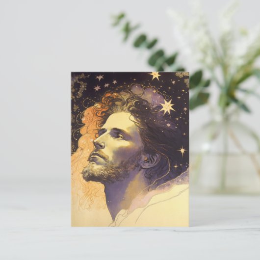 AIが生み出したミュシャによる宇宙のイエス ポストカード (スタンド正面)