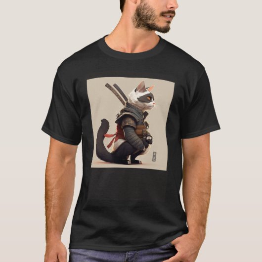 AIが生み出した忍び猫 Tシャツ (正面)