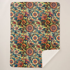 Aiが生成したカラフルフローラルパターン シェルパブランケット