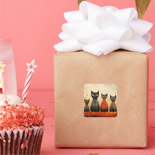 AIが生成した猫の注意喚起、 スクエアシール (パーティー)