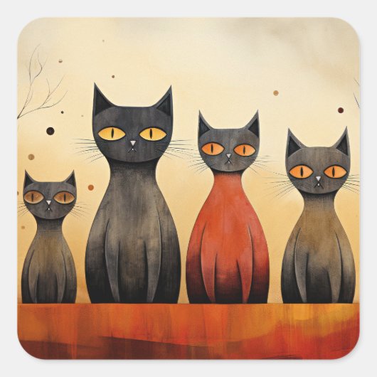 AIが生成した猫の注意喚起、 スクエアシール (正面)