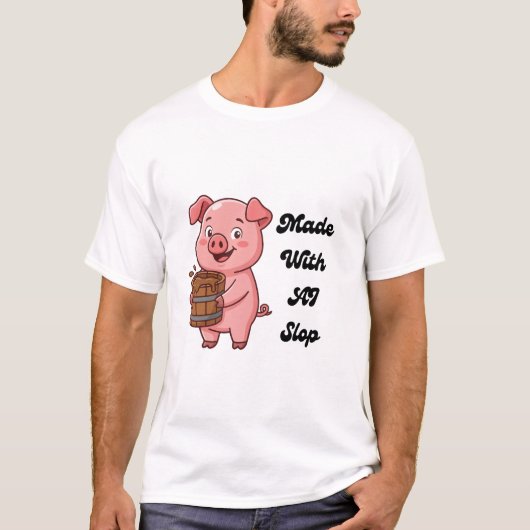 AIで作られたスープがお好き?面白い豚のテクノロジーメメTシャツ Tシャツ (正面)