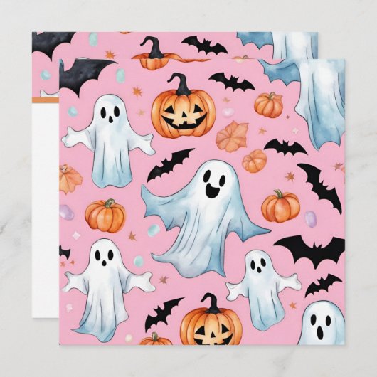 AIで生成された幽霊とカボチャハロウィーン 招待状 (正面/裏面)