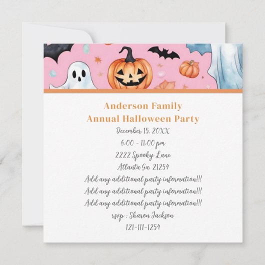 AIで生成された幽霊とカボチャハロウィーン 招待状 (裏面)