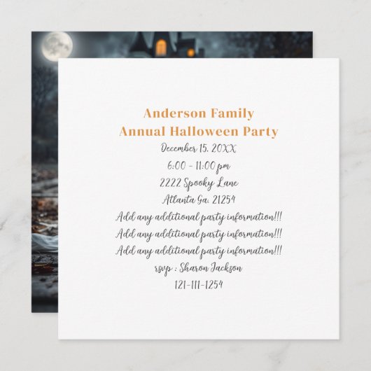 AIによって生成された不気味幽霊ハロウィーン 招待状 (正面/裏面)
