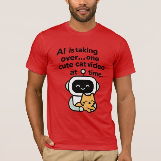 AIの企画:かわいい猫ビデオの引き継ぎ Tシャツ (正面)