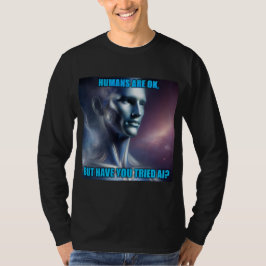 AIを試してみた? メンズ ブラック ロングスリーブTシャツ Tシャツ