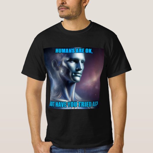 AIを試してみた? メンズ ブラックTシャツ Tシャツ (正面)