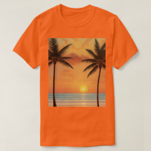 AIアートモーニングサンライズビーチパームツリーズTシャツ Tシャツ