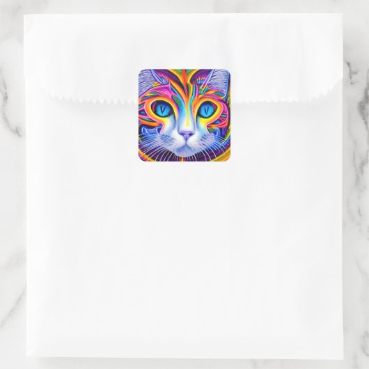 AIアート発クール生青抽象芸術猫 スクエアシール (バッグ)