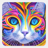 AIアート発クール生青抽象芸術猫 スクエアシール (正面)
