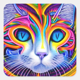 AIアート発クール生青抽象芸術猫 スクエアシール