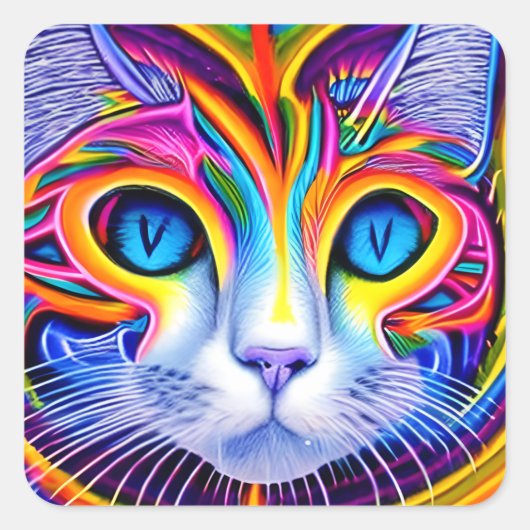 AIアート発クール生青抽象芸術猫 スクエアシール (正面)