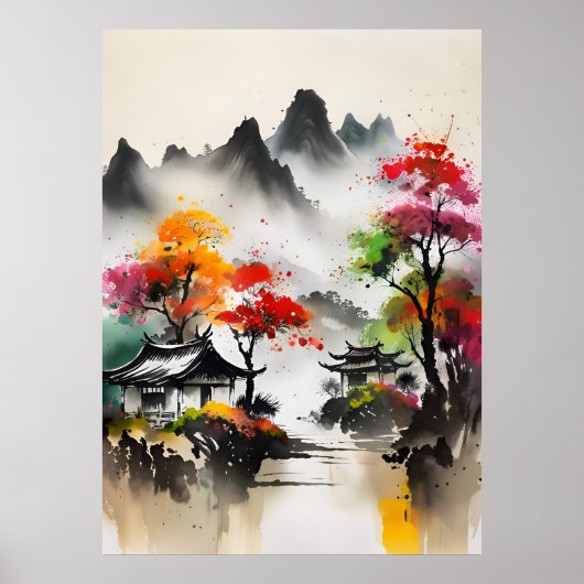 AIインクスケッチ風景ポスター ポスター (正面)