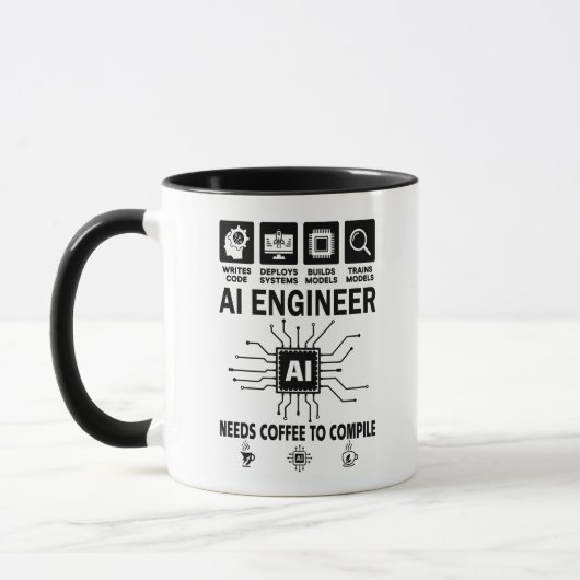 AIエンジニアがコンパイルするにはコーヒーが必要な面白いデザイン マグカップ (左)
