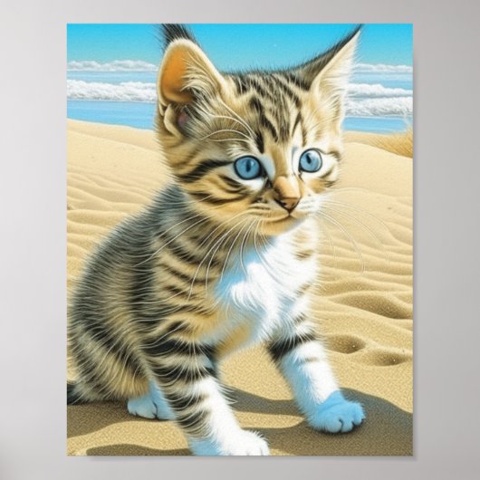 AIグレイ虎猫キッテ遊ンズオンザサンディビーチ ポスター (正面)