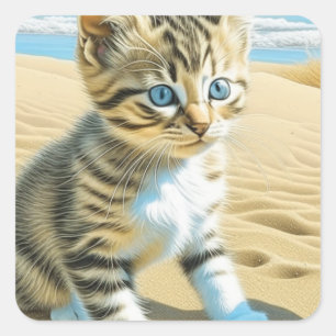 AIグレー虎猫キッ遊テズオンビーチ スクエアシール