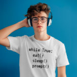 AIコーディング Tシャツ<br><div class="desc">カフェインと創造性の終わりのないループに住む迅速なエンジニアのために、このミニマルなAI Tシャツはコーダの生活を爪、 ネイルする。True: 食べ(); sleep(); prompt();ピクセルスタイルフォントでは、それは開発者、技術愛好家、マトリックス内の誰もが深いするのに最適である。ブラック・オン・ホワイトのデザインは、ハッカソン、スタートアップ・オフィス、ストリートウェアなどに使えるレトロなギークシックな雰囲気をカジュアル加える。プログラマ、チャットボット愛好家、すべてのテクノロジーのための機知に富んだギフトをストライプ作る。マシ学ン?機械生活みたいだな。</div>