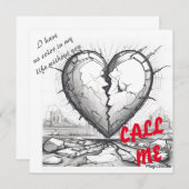 AIダウンロード可能な白黒の壊れたハートカード 招待状 (正面/裏面)