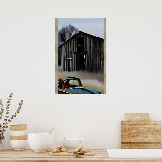 AIデ忘れジタファンタジーアートプリント素朴小屋 ポスター (キッチン)