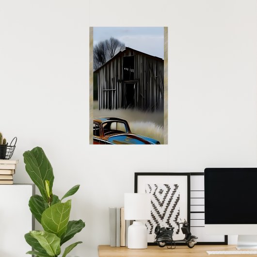 AIデ忘れジタファンタジーアートプリント素朴小屋 ポスター (ホームオフィス)